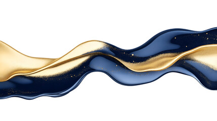 Abstract fluid wave with gold and blue metallic gloss, creating a textured artistic effect. Perfect for creative backgrounds or decorative designs. Isolated on transparent background. Cutout.
