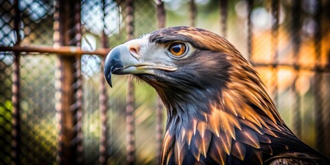 Majestic Wedge Tailed Eagle in Captivity â€“ High Depth of Field Photography of an Australian Bird of Prey with Stunning Details in a Cage Setting