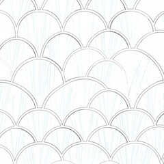 Art Deco seamless pattern of overlapping teal semi-circles, each outlined in white, with a subtle mosaic texture. Direct harsh shadows, earthy and cozy tones.