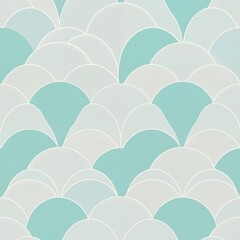 Art Deco seamless pattern of overlapping teal semi-circles, each outlined in white, with a subtle mosaic texture. Direct harsh shadows, earthy and cozy tones.