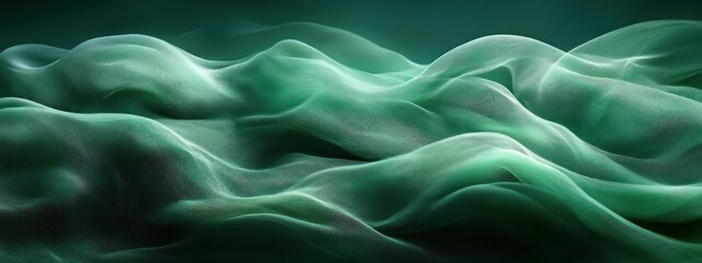 Obraz premium Green Silk Fabric in Motion Soft Lighting Minimalist Display for Beauty Products Nature Wind Aesthetic Scene