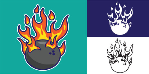 set of bowling with fire good for sticker, badge, logo, element design, etc