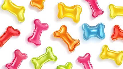 Obraz premium Colorful Gummy Candy Bones Scattered On White Background