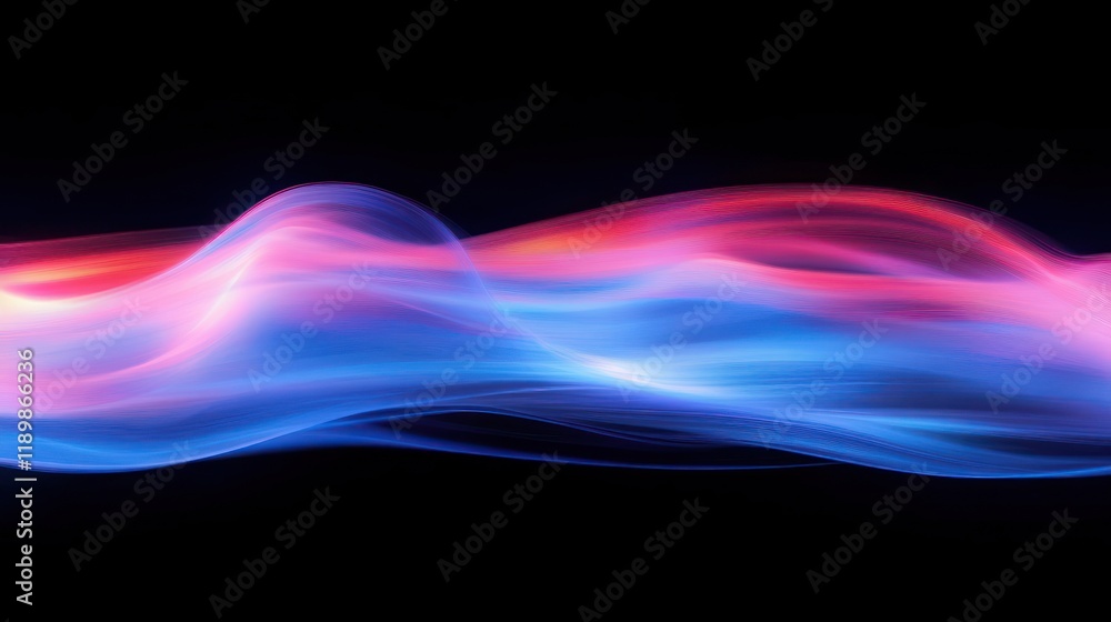 Poster Dynamic flowing blue and pink light trails abstract composition glowing on dark background for modern design