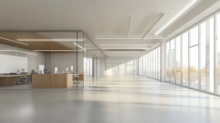 Obraz premium A blurred background of an empty, contemporary office space sets scene for a professional environment with clean lines and modern design 
