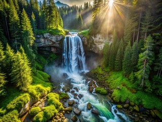 Obraz premium Revelstoke BC Waterfall Drone Photography: Majestic Cascades & Stunning Aerial Views