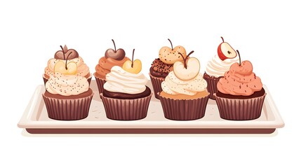 Apple Topped Cupcakes Arranged On A Tray