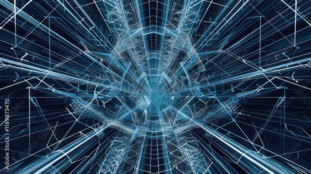 Poster a stunning illustration of a futuristic geometric sci-fi pattern. the intricate design features dyna