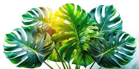 Stunning Double Exposure of Monstera Deliciosa on White Background - Lush Green Leaves, Natural Elegance, Botanical Art, Plant Aesthetic, Indoor Gardening, Minimalist Decor, Tropical Vibes