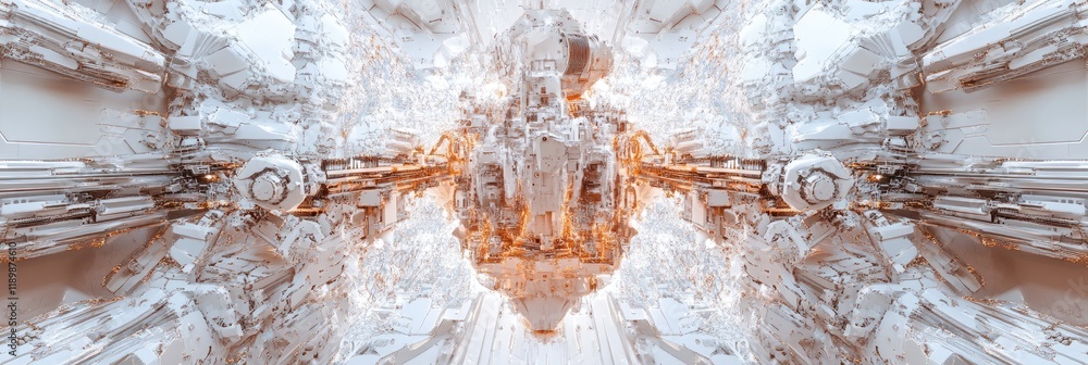 Poster futuristic mechanical structure in symmetrical design with intricate details
