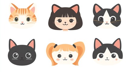 A collection of vector illustrations of different cat breeds, including Sphynx, Scottish Fold, and Ragdoll, in a lovely flat design style with a white background