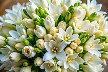 Obraz premium Tuberose Bouquet: Top-Down View, White Flower Photography, Documentary Style