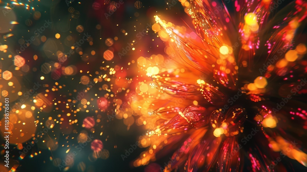 Poster the abstract picture about warm tone colorful particle lighting lights creating a blurred and festiv