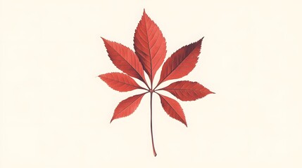 Single red autumn leaf isolated on white background