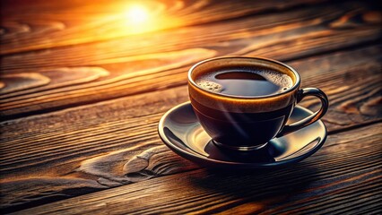 Obraz premium Vintage Coffee Photo: Sunlit Americano on Rustic Wood Table - Stock Image