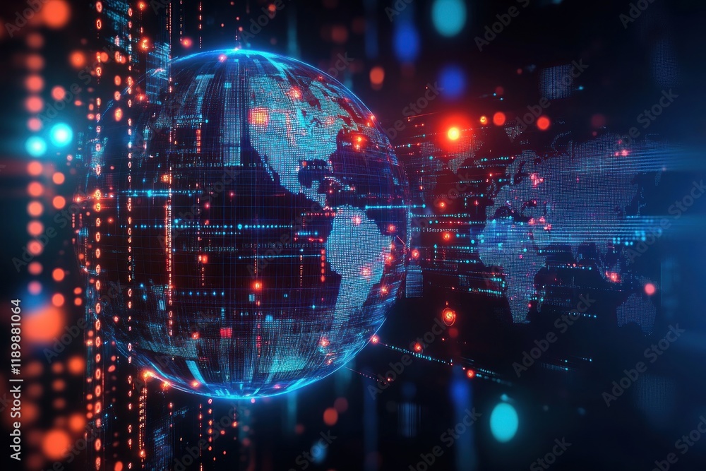 Aufkleber futuristic digital globe global connectivity technology map network data flow