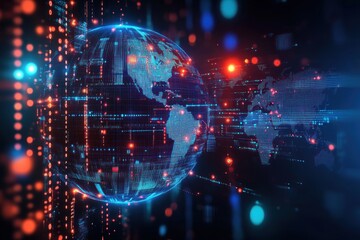 Fototapeta premium Futuristic Digital Globe Global Connectivity Technology Map Network Data Flow