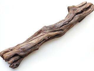 Fototapeta premium Weathered Driftwood Branch Isolated on White Background