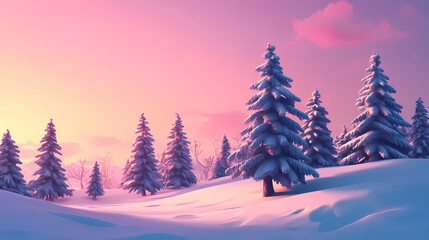 Winter wonderland with evergreen trees surrounded by soft snow at serene twilight. generative ai. Windcrest. Illustration