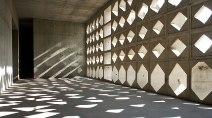 Concrete Corridor With Geometric Light Patterns