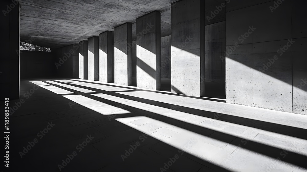 Poster concrete corridor with light and shadow patterns