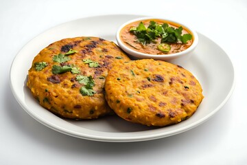 Pakoras served on a white plate isolated on white background.