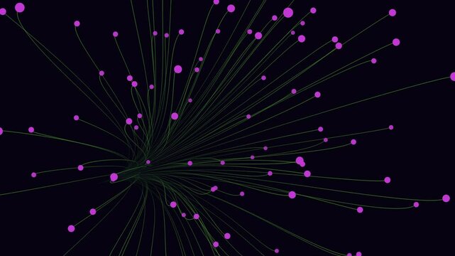 A network of interconnected dots forms a circular pattern in this image. Some dots are larger and brighter, all connected by lines, depicting a network system