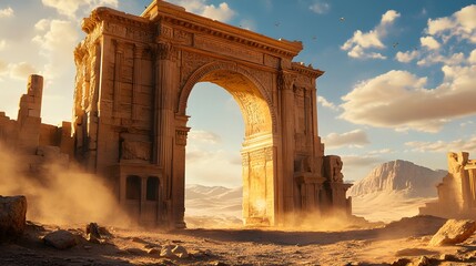 Ancient Archway Stands in Desolate Desert Landscape