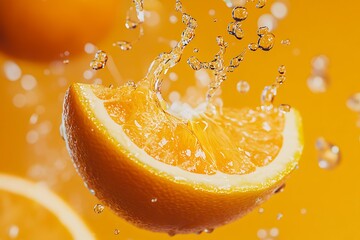 Water splash fruit on orange background