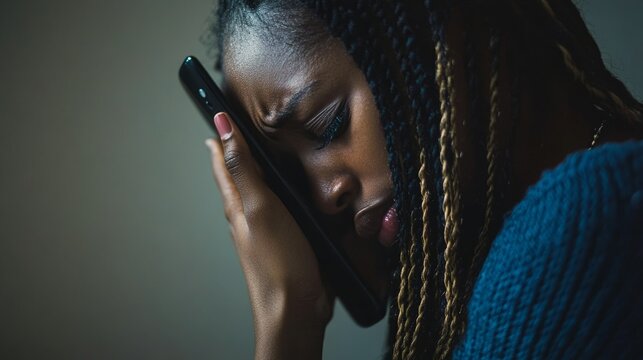 Person experiencing distress while holding head and staring at phone, reflecting modern challenges and emotional struggles in the digital age