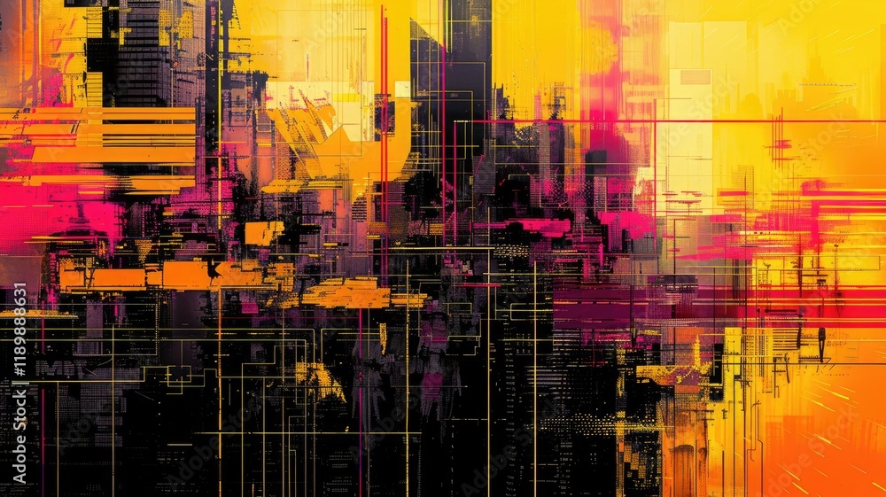 Poster this vibrant abstract art piece showcases a dynamic interplay of colors and shapes, creating a moder