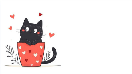 Cat heart, A digital image featuring a cat sitting inside a heart shape, designed with ample space for text, in high fidelity quality.