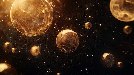 Fototapeta premium Abstract glowing spheres floating in a dark ambient space.