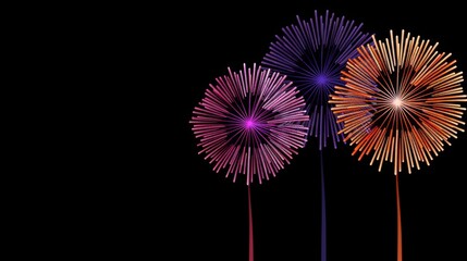 Colorful fireworks on night sky background. Celebration and holidays concept. 