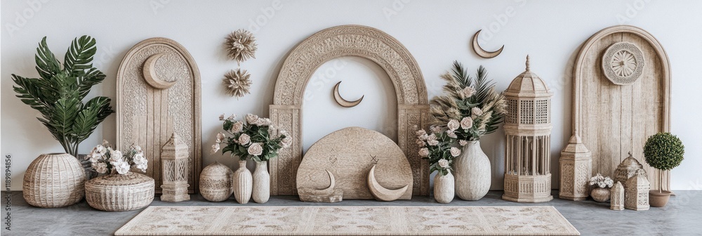 Poster elegant bohemian decor arrangement with natural elements in a minimalist setting