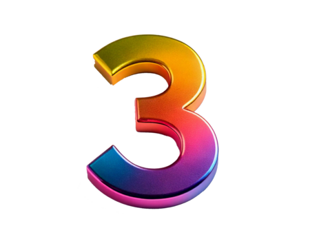Colorful metallic number isolated on transparent background