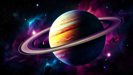 Cosmic Jewel: Ringed Planet in Nebula Glow.