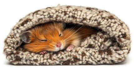 Obraz premium Cozy Hamster Resting in a Woolen Blanket - Ideal for Pet Care Promotions or Animal Comfort Themes