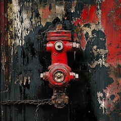 Red Hydrant on Weathered Wall: Urban Decay Photography