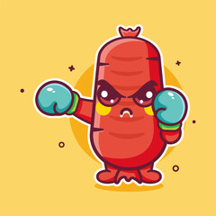 angry sausage food character mascot playing boxing sport isolated cartoon