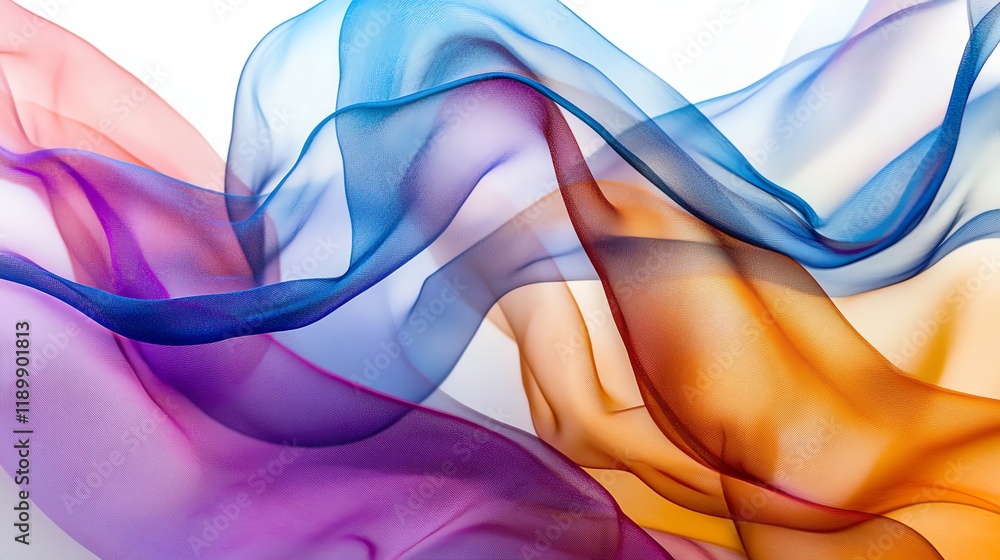 Poster fluid and colorful fabric flows gracefully, creating an abstract display of colors and soft textures