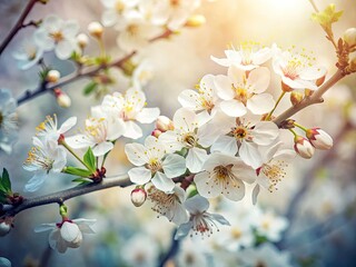 Obraz premium Double Exposure Spring Blossoms: White Flower Tree Photography, Stunning Detail