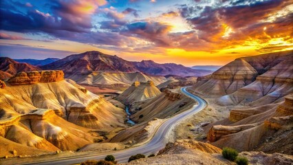 Driving Through Israel's Central Negev: Exploring Machtesh HaGadol and the Stunning Rock Hills of the Negev Desert at Dusk