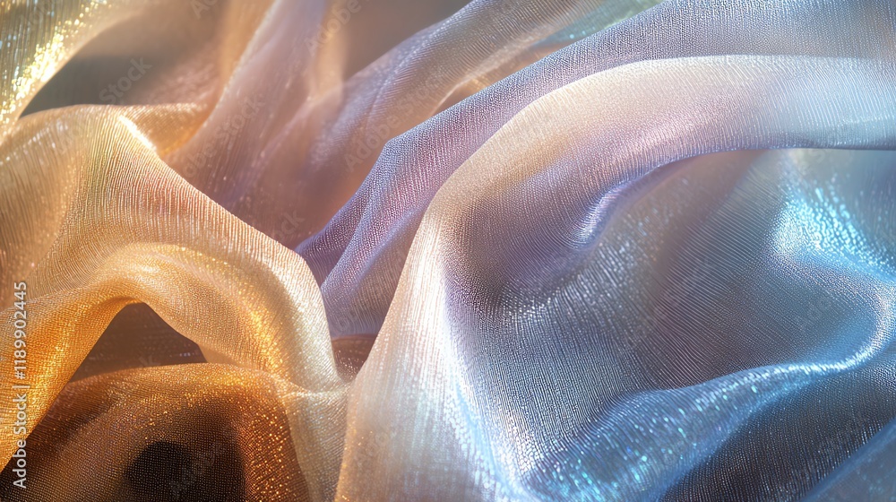 Aufkleber soft, flowing fabric textures with shimmering colors highlighted by ambient light at a close range