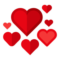 Happy Valentine's Day Red heart icons set Silhouette vector Isolated on transparent background