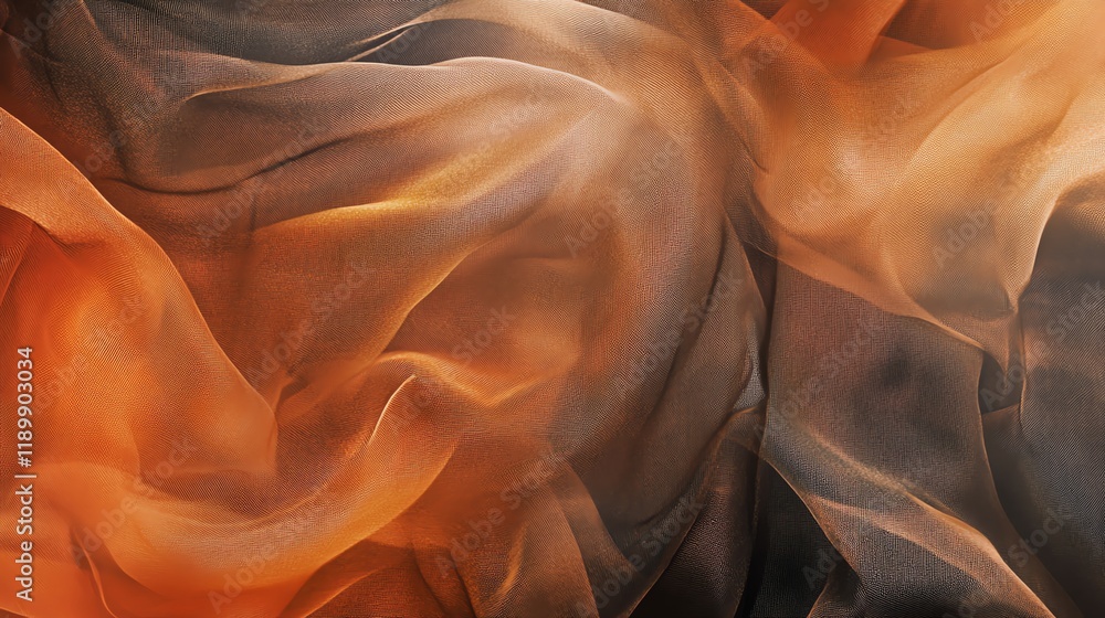 Poster flowing fabric in shades of orange and black creates a dynamic visual experience with soft textures
