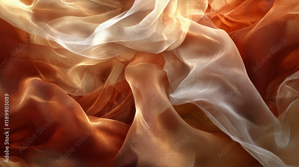 Poster flowing fabric in warm hues showcases intricate textures and soft movements in a stunning display of