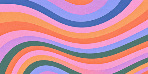 Obraz premium Retro vibrant color swirly, wayvy, curvy abstract background with grainy texture for a vintage or 70s-inspired nostalgic, playful, psychedelic vibe