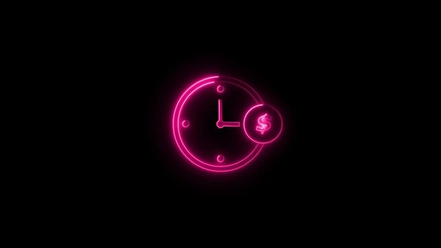 bright line time is money icon animation. dollar and clock icon