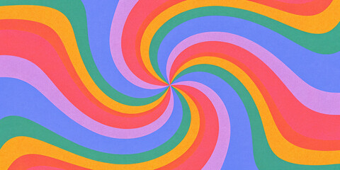 Retro vibrant color swirly, wayvy, curvy abstract background with grainy texture for a vintage or 70s-inspired nostalgic, playful, psychedelic vibe